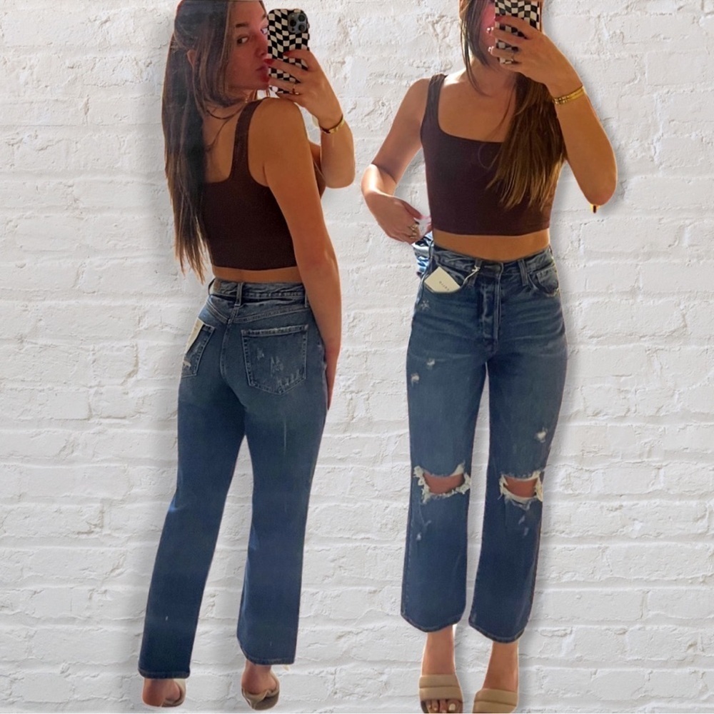 Cello High Rise Boyfriend Jeans in Dark Blue with distressed details Size 3 NWT